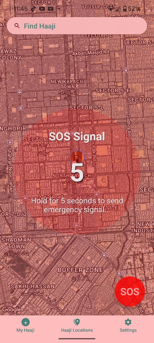 App SOS page screenshot